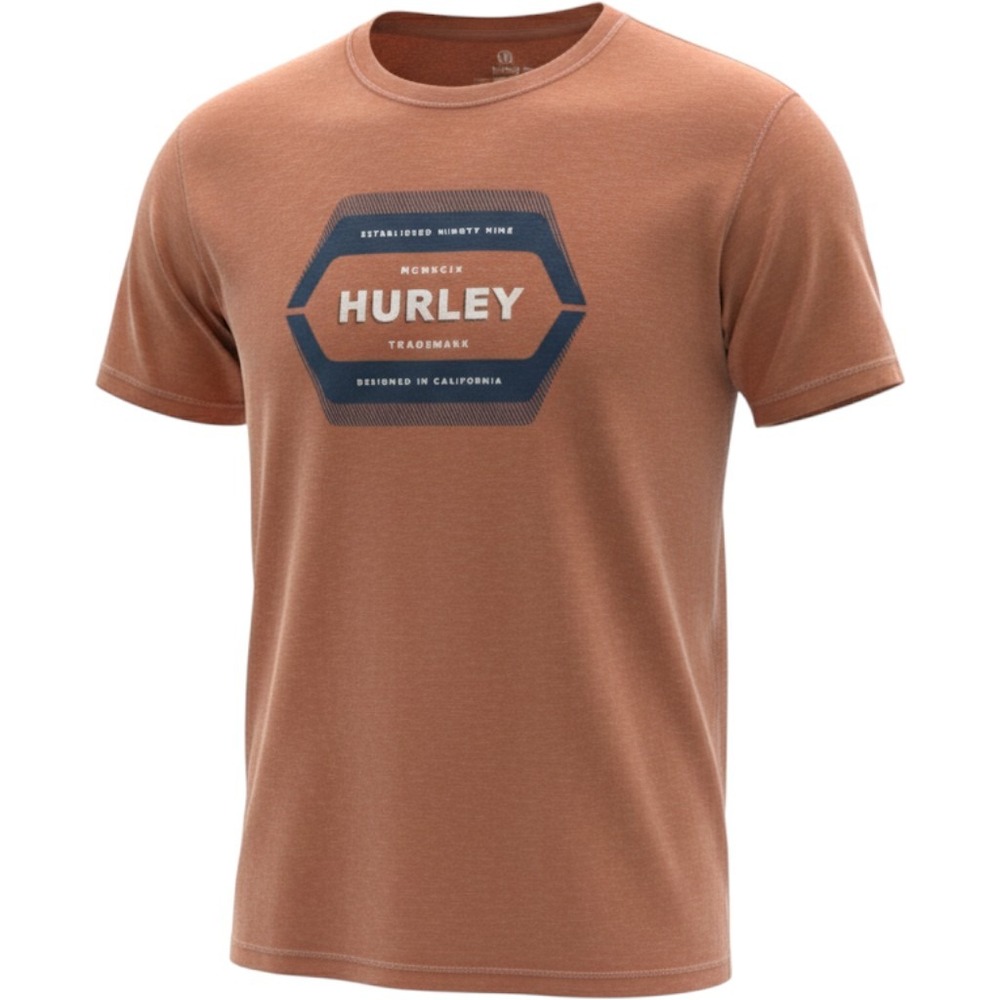 Hurley Mens Rust Orange Graphic T-Shirt Slub Knit Logo Tee Large 1860919